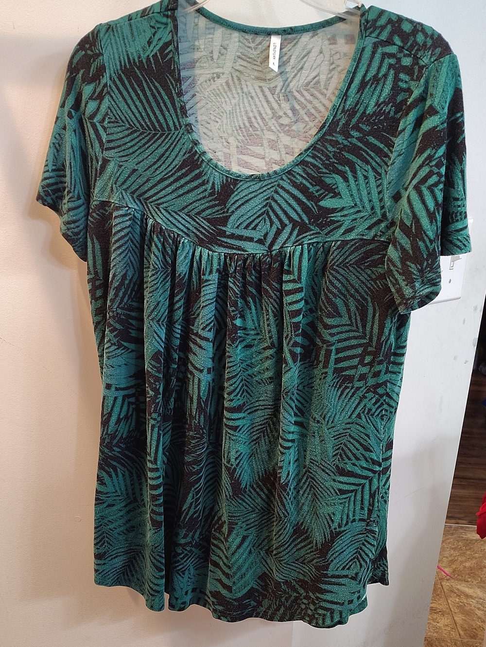 Teal Palm-Print Short Sleeve Tunic Top